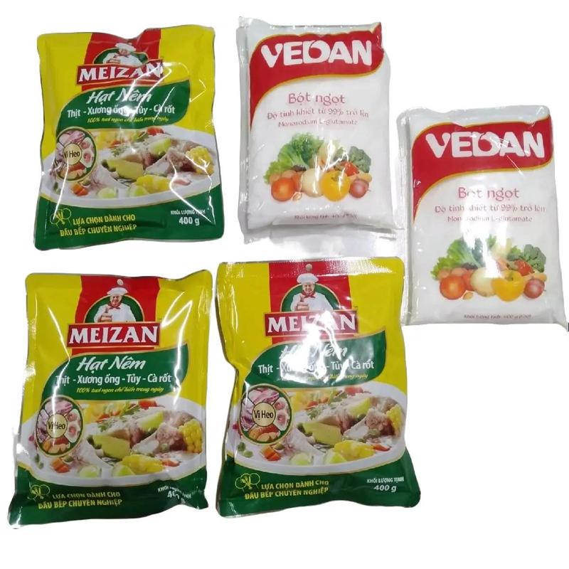  combo 2 bịch bột ngọt vedan 400g F30   hạt nhuyễn mịn   + 3 bịch hạt nêm meizan vị heo 400g - Gia Vị 