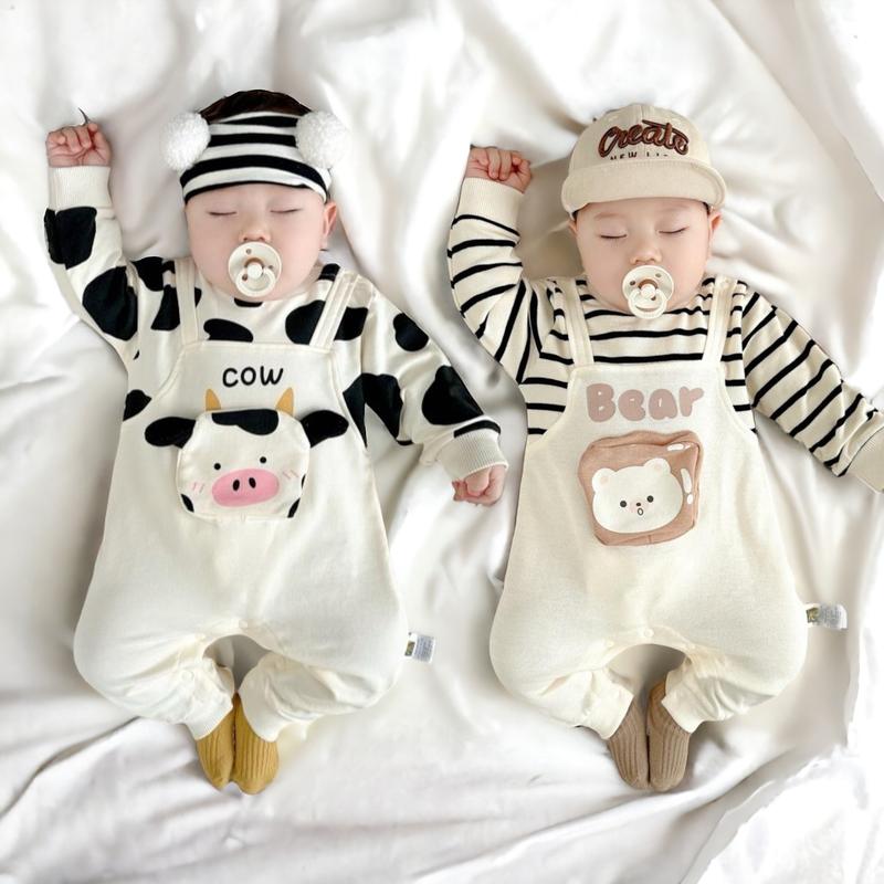 Body dài tay thun cotton cho bé trai bé gái (KHÔNG MŨ) từ 0-12 tháng Jumpsuit Bodysuit liền thân Áo liền quần kiểu yếm SLT130