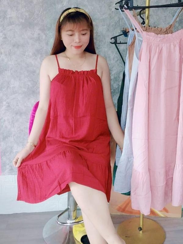 Đầm ngủ nữ hai dây chất liệu vải đũi mềm mát size dưới 60kg Trơn Mùa hè Dress Women Váy