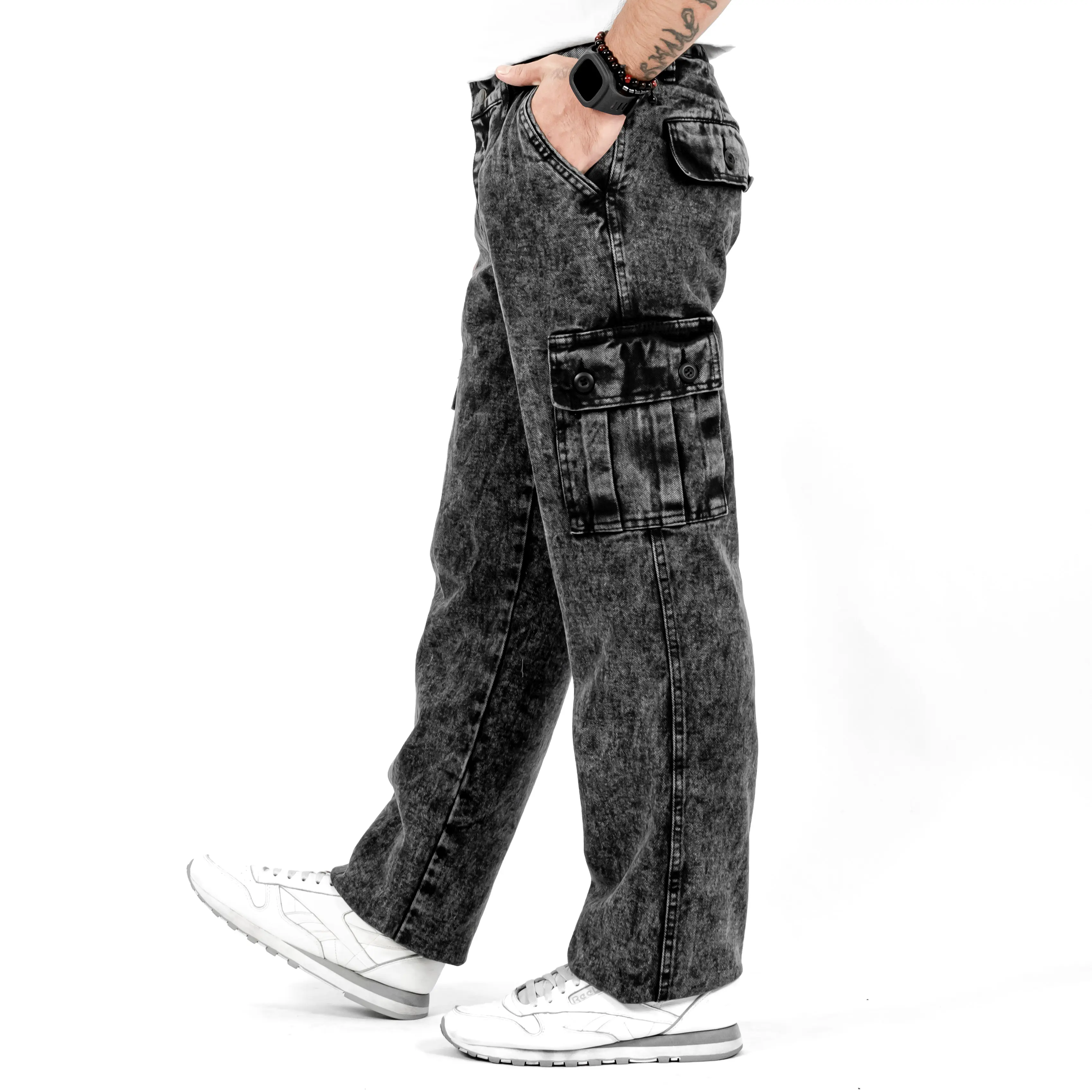 Gizmo Celana Cargo Jeans Pria Loose fit reguler gombrong / Long cargo pants black sandwash Keren Nyaman