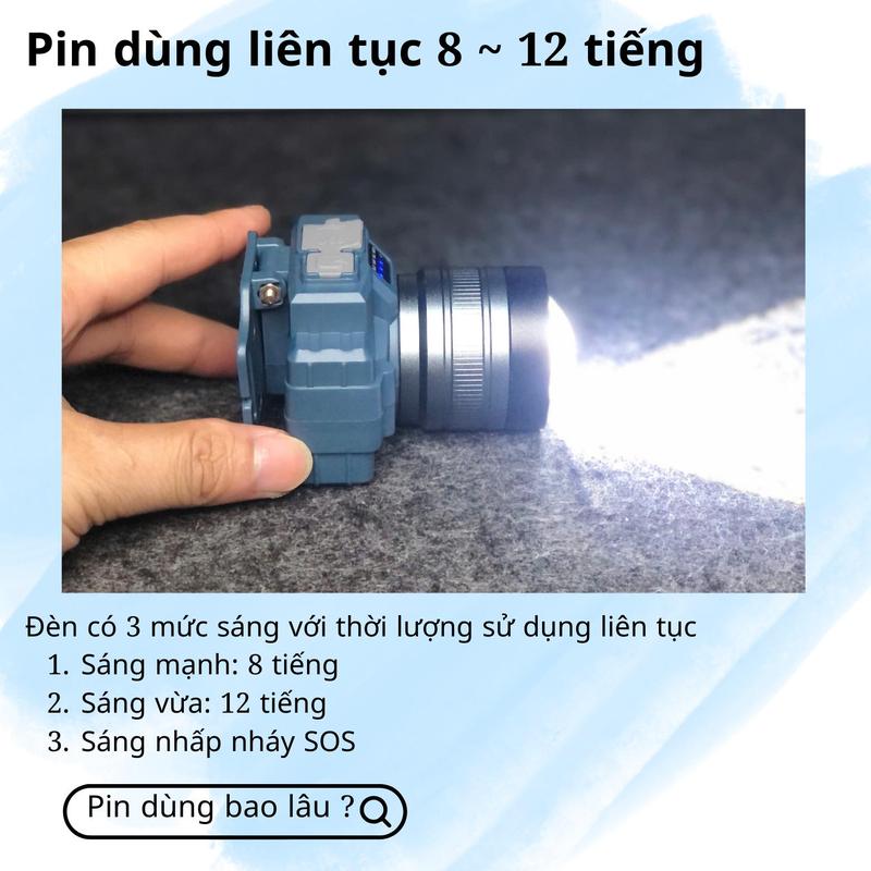 [LOẠI MỚI] Đèn pin đội đầu siêu sáng,  pin liên tục 8h ~ 12 tiếng , thu/tỏa dễ dàng, chống nước mưa pin  đèn đèn pin  đội đầu den  pin led dendo ida sieu sang 1