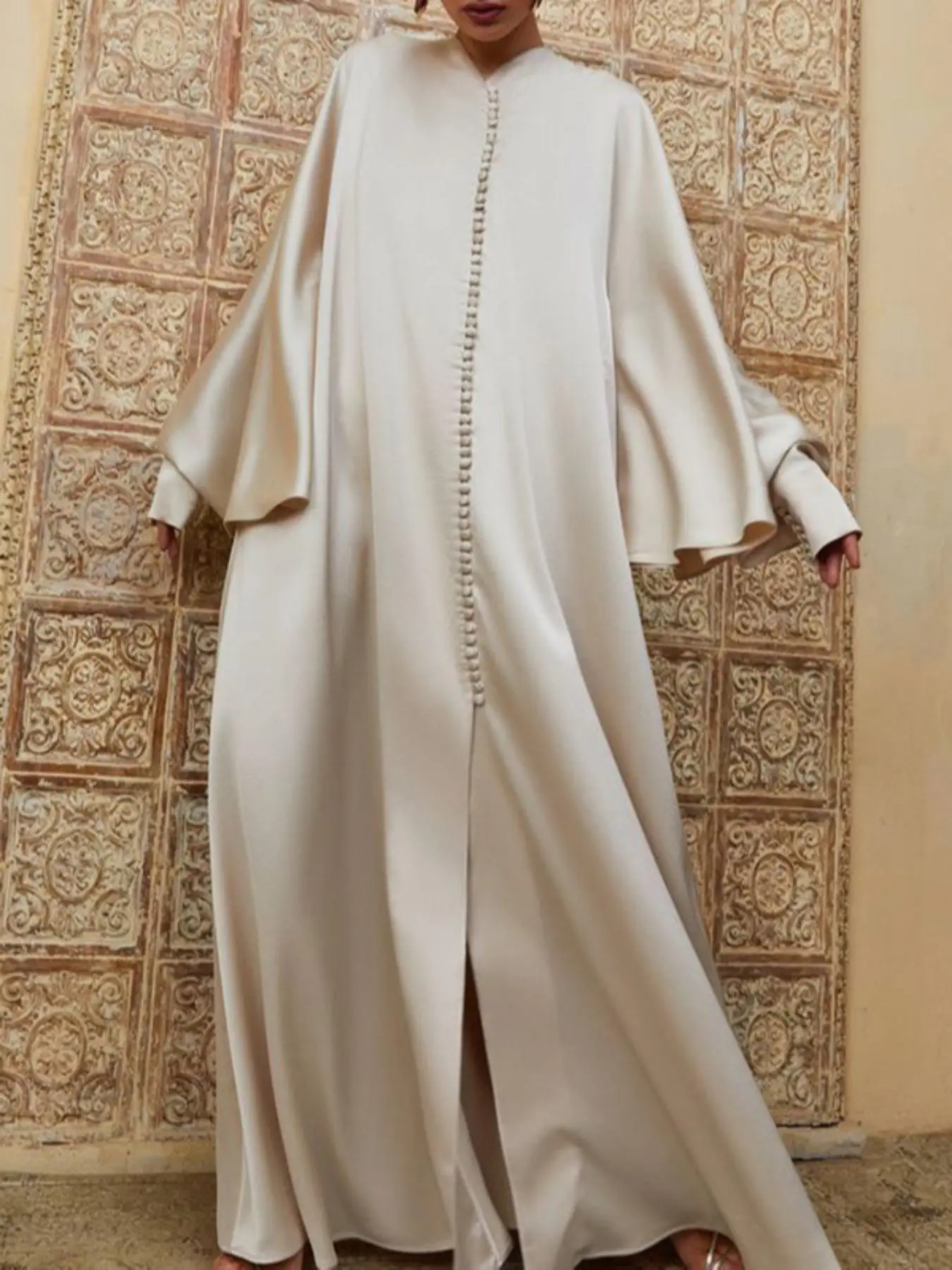 Women's Batwing Sleeve Split V Neck Kaftan, Chic Elegant Long Sleeve Maxi Dress, Women's Islamic Clothing for Daily Wear, Dresses for Women
