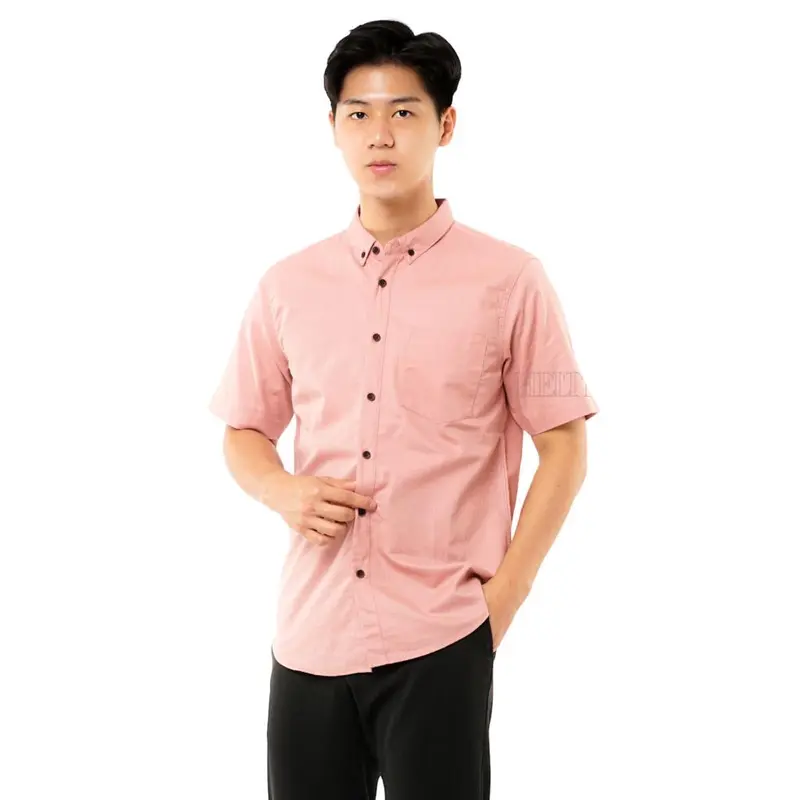 Helten Kemeja Kasual Pria Warna Merahbata Teracota Lengan Pendek Comfort Slim Katun Tekstur Distro Casual Slimfit Baju 3