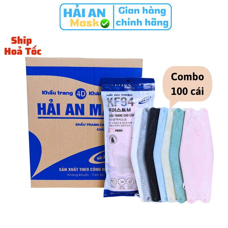 Khẩu trang Kf94 Hải An Mask cho người lớn, thùng 100 chiếc, 4 lớp, không lem trang điểm