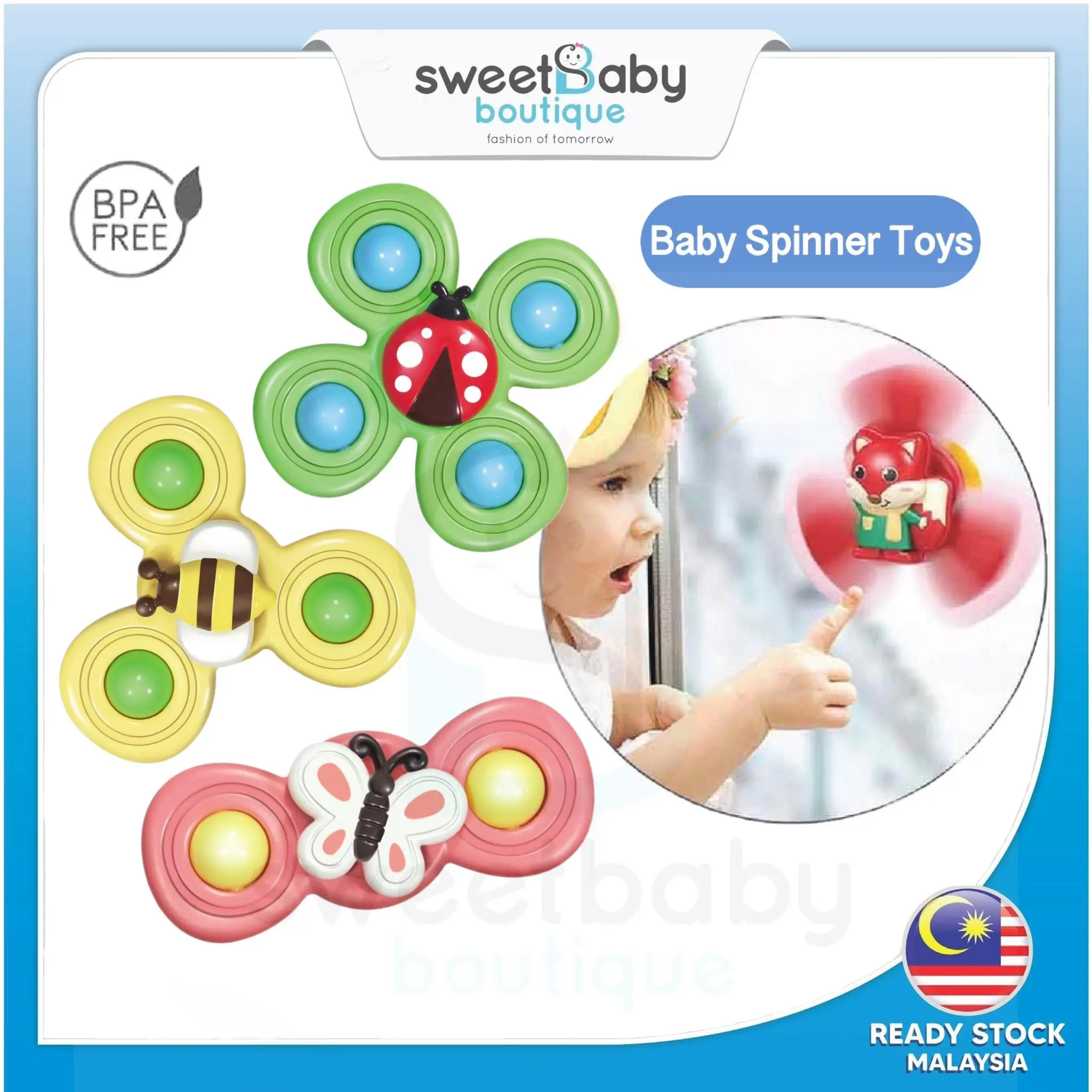 SWEETBABY Baby Spinner Toys Baby Bath Toys Finger Spinner With Rotation Mainan Baby Mainan Budak Perempuan Permainan Bayi Toy Kuning