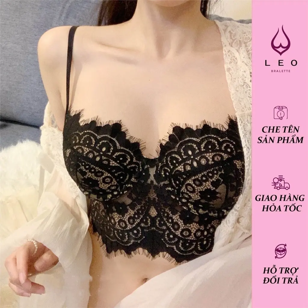 Áo Bra Corset Bralette Ren Mềm Có Gọng Mút Mỏng Sexy Sang Chảnh 329 [Leo Bralette] Nhung Sen Voi Kem
