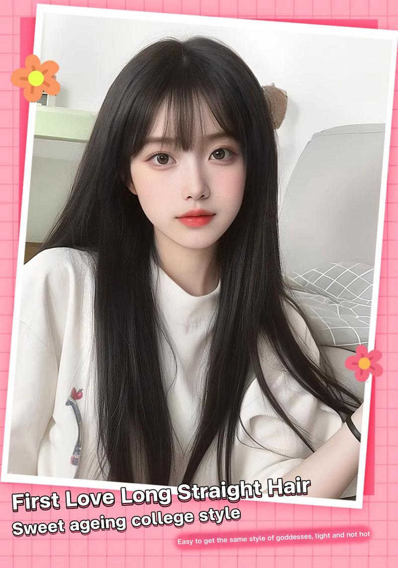 Product Introduction of （12）ANNIER Long Straight wigs for women  air bangs  Hairpiece Invisible High temperature matte silk Breathable Inner Rose Mesh High temperature matte silk Hairstyles Hairpieces Sweet ageing college style heat resistant Medium-length hair cool brown(TK117) 0