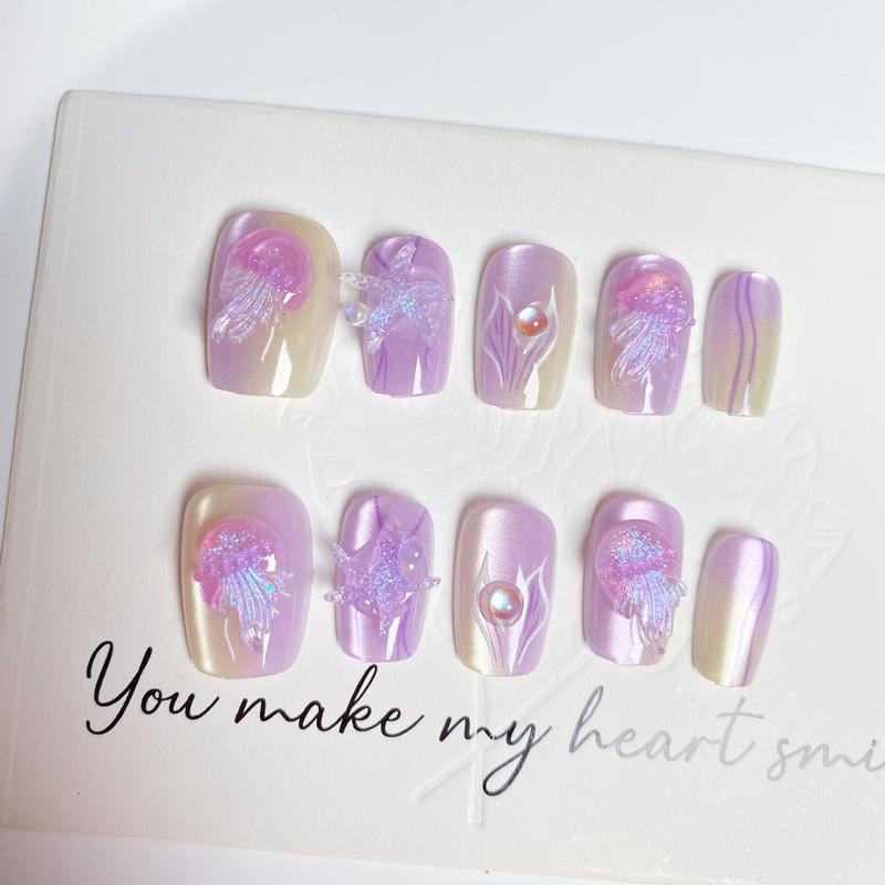 Product Introduction of Dream Elf Jellyfish Wear Nail Pearlescent Starfish Romantic Purple Smart Mermaid Bubble Nail Stickers Sub-Size Finished Product 1