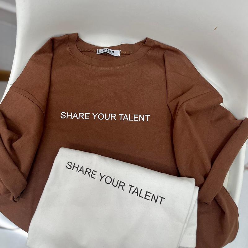 áo phông, áo thun 3158 chữ Share your talent in pet unisex cổ tròn Top Nữ Women Cotton