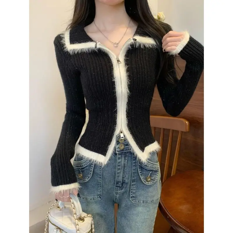 Áo Cardigan Dệt Kim Nhồi Bông Giáng Sinh, Màu Đỏ, Dành Cho Nữ, Thích Hợp Cho Mùa Thu Và Mùa Đông, Có Thể Mặc Bên Trong, Khóa Kéo Đôi, Áo Len, Áo Sơ Mi Lớp Cơ Bản Top Women 1