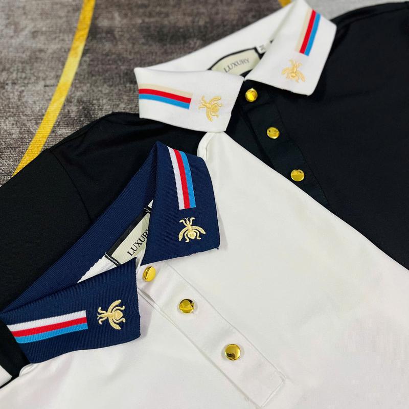 Áo Polo Nam Q.C , Cổ Hoạ Tiết Dệt Ong Nút Vàng, Chất Vải Gai Dệt Kim Sợi Nhỏ, Co dãn Cao Cấp