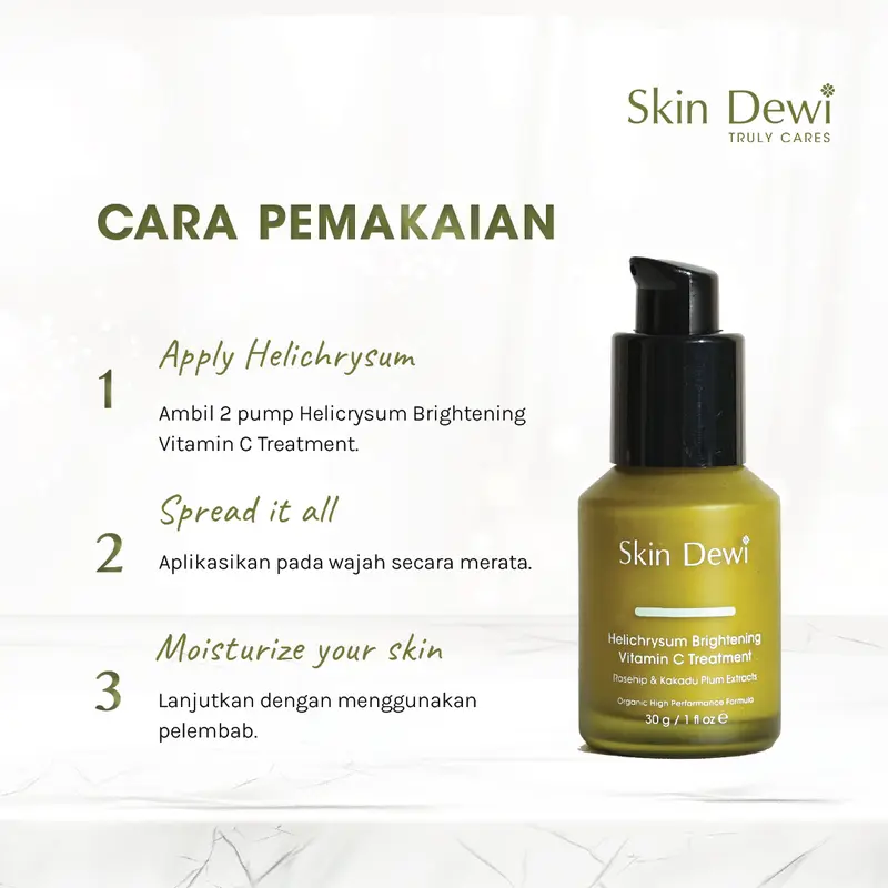 Skin Dewi Helichrysum Brightening Vitamin C Treatment (Mini Size 5gr) (Skincare Organic) mencerahkan  memudarkan Hitam Wajah Hyaluronic Essence Pencerah 2