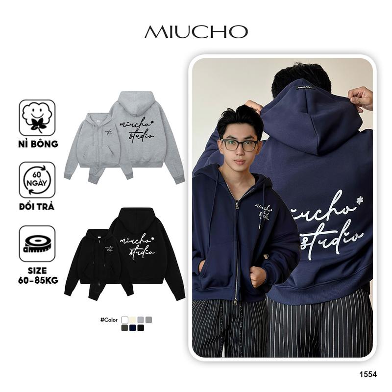 Áo hoodie zip nam localbrand form boxy HXD1554 Miucho Club vải nỉ bông dày dặn in basic