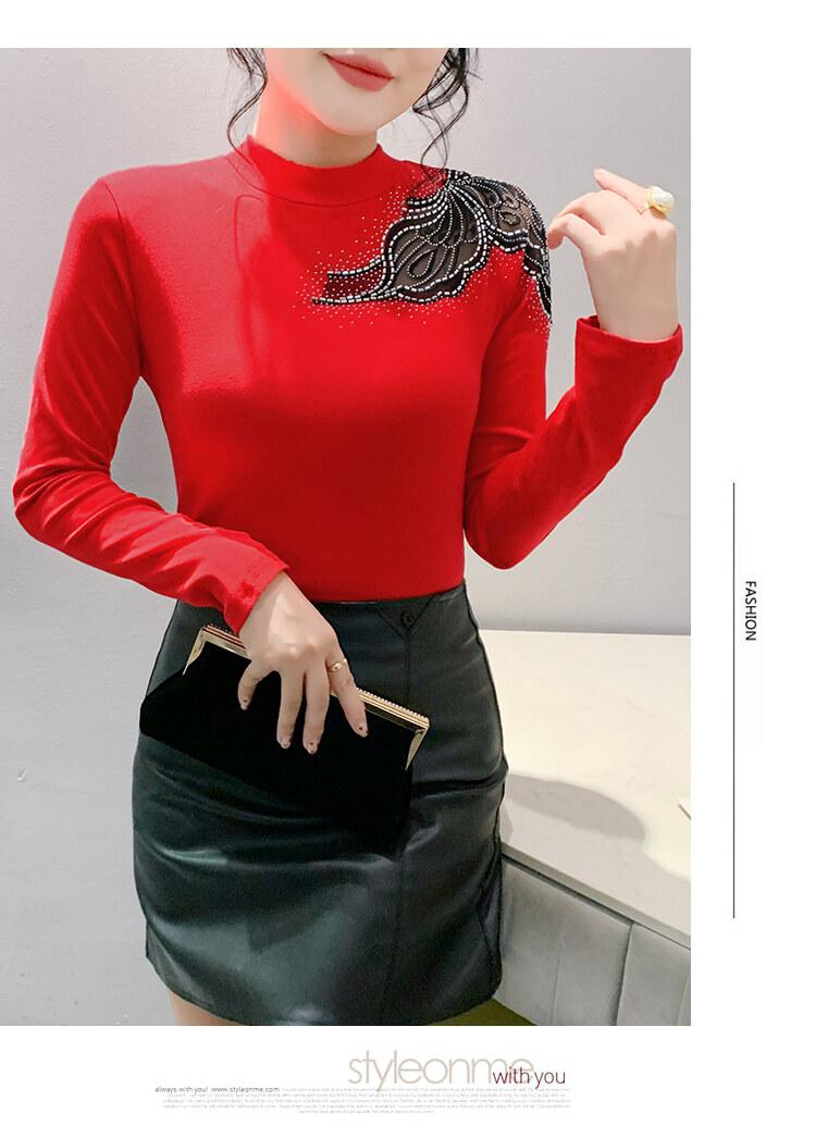Product Introduction of Áo Sơ Mi Cơ Sở Cotton, Phong Cách Châu Âu, Dài Tay, Cổ Tròn, Thiết Kế khoét Ren Và Kim Cương Giả Màu Đỏ, Thời Trang, Thích Hợp Cho Mùa Xuân Và Mùa Hè, Áo Thun Nữ Đẹp, DL, Xu Hướng 2025 18