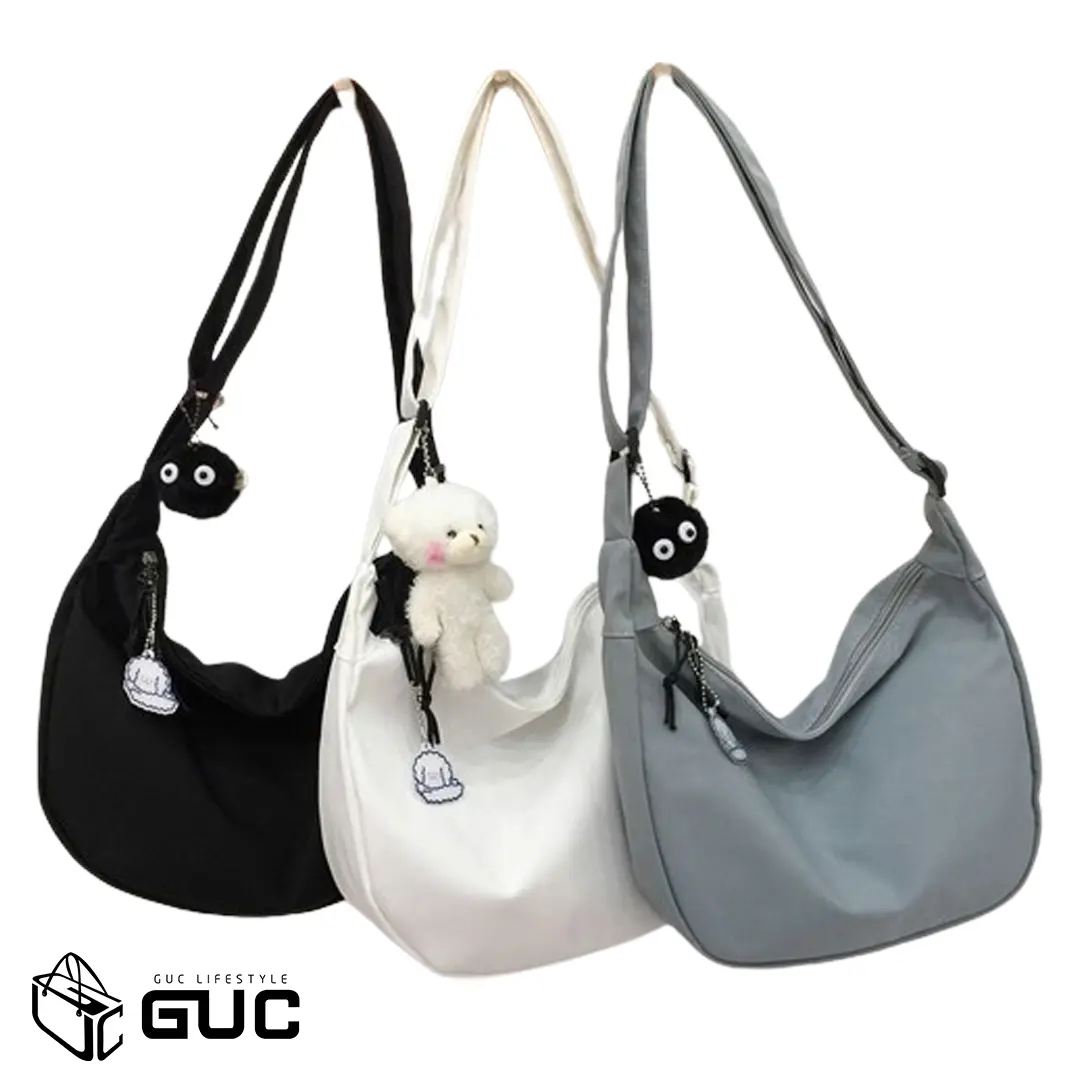 GUCSELECTED(B1832) กระเป๋าสะพายข้าง สีพื้น ผ้าไนล่อน สไตล์เกาหลี(ไม่มีที่ห้อยแถม)