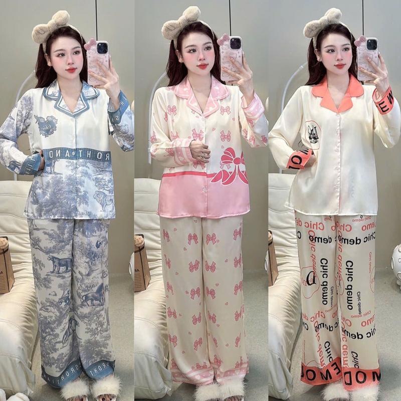 DEAL SỐC Bộ đồ ngủ JUSOKA pijama nữ dài tay LT25 Lụa Latin họa tiết 3D sang trọng - Mặc Ở Nhà Đi Ngủ - Cao Cấp Thoải Mái Sang Trọng