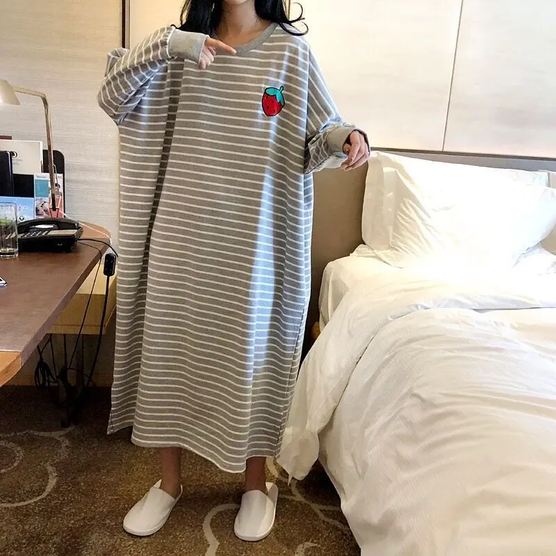 OOTD-Váy Ngủ Dài Tay Siêu Dài Cho Nữ, Đồ Ngủ Mặc Nhà, Mùa Đông, Béo, MM200, Mùa Xuân Và Mùa Thu