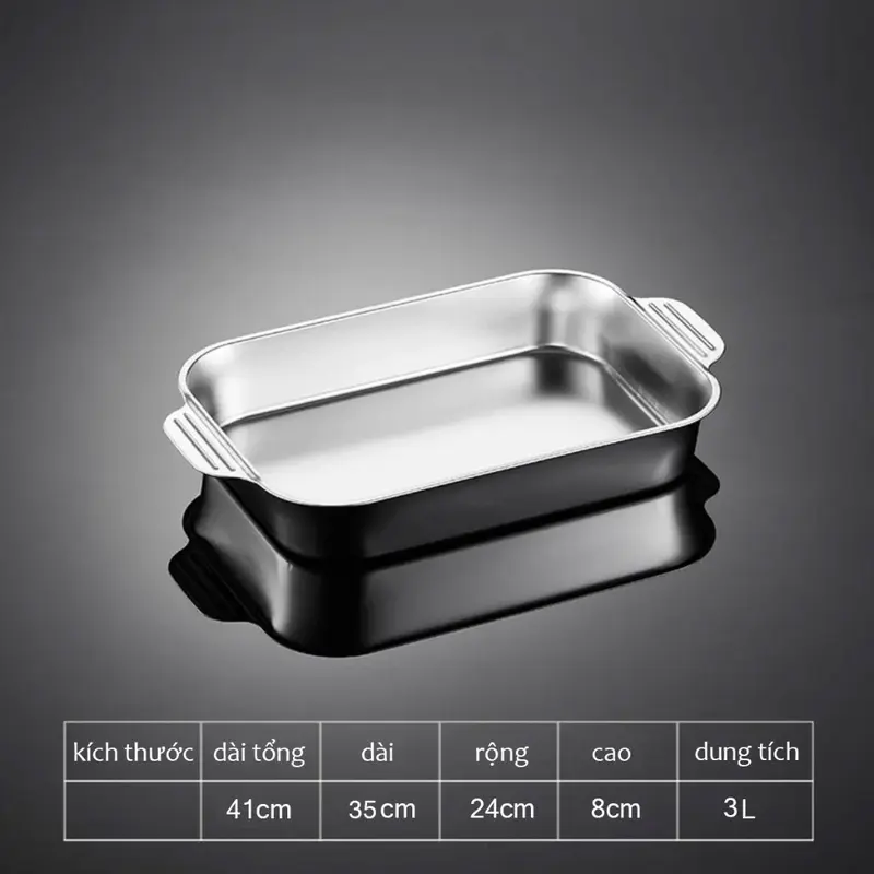 Khay Nấu Ăn Inox Sus410 Có Nắp Để Om cá, Nướng Bánh, Nấu Lẩu Đa Năng - Kích Thước 41cm x 24cm x 8cm 8