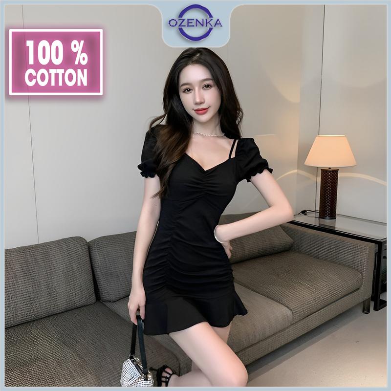 Váy ôm body ngắn trễ vai đi tiệc dáng a ozenka , đầm xòe bồng 2 dây xinh sang chảnh cotton mát gợi cảm Nữ Women Dress Tre