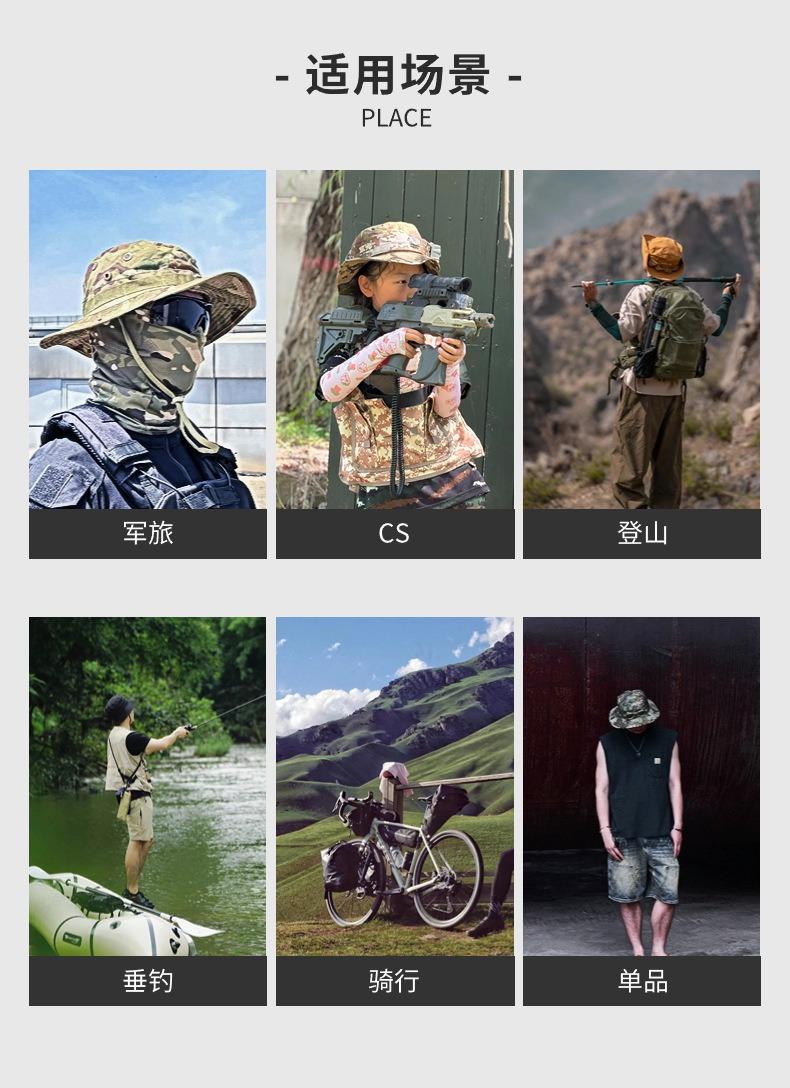 Product Introduction of Camouflage round-edged hat Benny hat, long-distance hiking and fishing, outdoor sports, sun protection, UV protection, plaid brim and face, adjustable Benny hat and mask 6