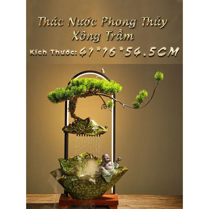 Thác Nước ngọċ Bích Phong Thủy 43*20*54 Thích Hợp Trưng Bày Làm Đèn Ngủ Xông Trầm, Quà Tặng Tân Gia Khai Trương 6