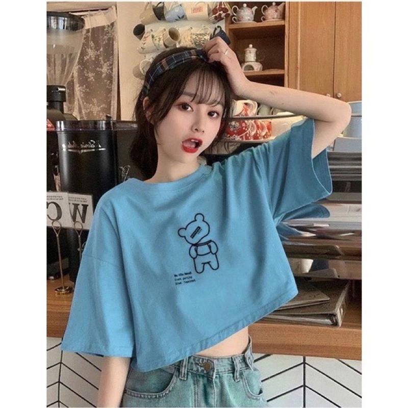 Áo Croptop Thun Nữ Form Rộng Tay Ngắn Cổ Tròn Hình In cao cấp 0004