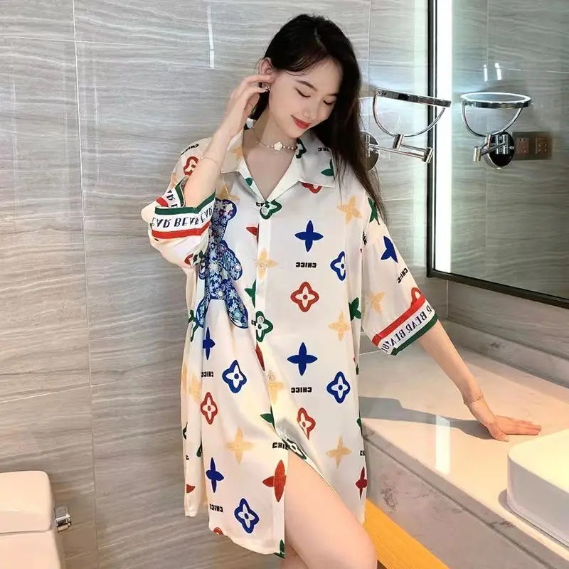 Summer Ice Silk Shirts, Pajamas, Home Pajamas, Women's Outerwear
