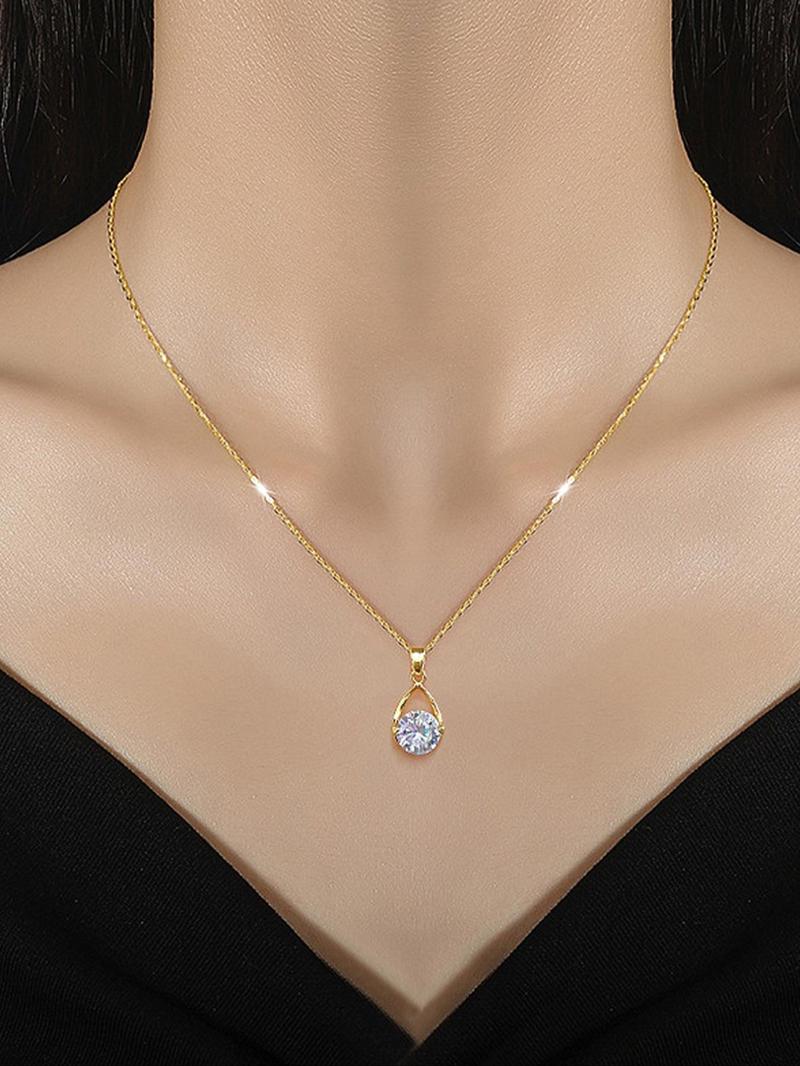 Product Introduction of Women's Elegant Water Drop Pendant Necklace Inlaid Round Rhinestone, Exquisite Trendy Pendant Necklace, Chic Jewelry As Gift for Girlfriend 2