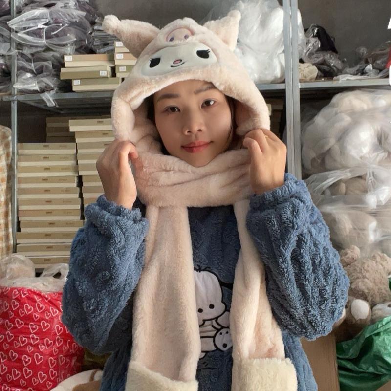Mũ lông kuromi,melody,cinamorol chùm đầu 3in1 có khăn quàng cổ,găng tay dày dặn mềm mịn cho người lớn và trẻ em Voi 4