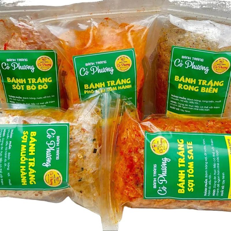 COMBO 1,5KG (TẶNG 5 BỊCH BT MUỐI SẶC): BÁNH TRÁNG PHÔ MAI TÔM HÀNH-SỢI MUỐI HÀNH-SỢI SATE-RONG BIỂN-SỐT BÒ ĐỎ (5 TÚI 300GR) Cay Ăn Vặt Food Snack com  chay