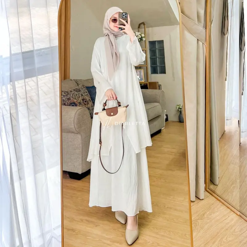 Berlianna Set Rok Permata Payet Polo Linen Busui Friendly Rok Umbrella  Diarletta Premium Quality 2