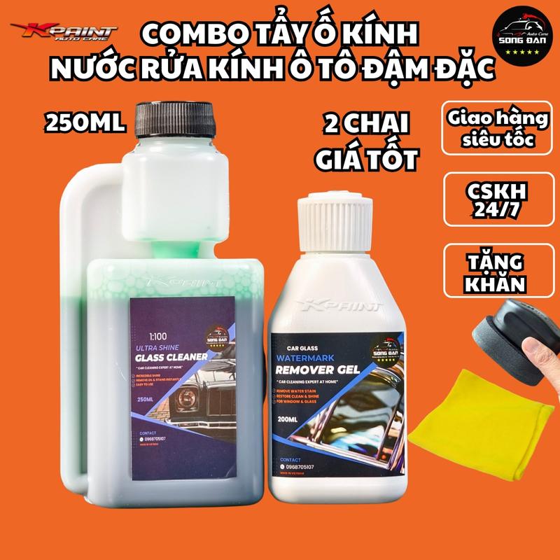 Gel Tẩy Ố Kính + Nước Rửa Kính Ô Tô SONG DAN Glass Cleaner  ( TẶNG mút + khăn ) nuoc ruak ruakinhoto cancan  xi