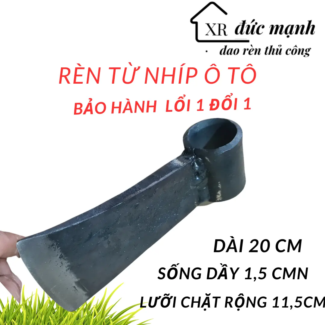 Lưỡi rìu rèn từ nhíp ô tô, rìu chặt cành cây hoặc đi rừng, bổ củi ,sắc bén , nặng 1,4 gam