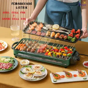 (COD) SHENAR - Grill pan anti lengket / grill pemanggang bbq pan lisrtik elektrik grill pan / Mesin Barbeku Tanpa Asap Pemanas Cepat Multifungsi Loyang Panggangan Roti Cabob Kompor Suhu Dapat Disesuaikan
