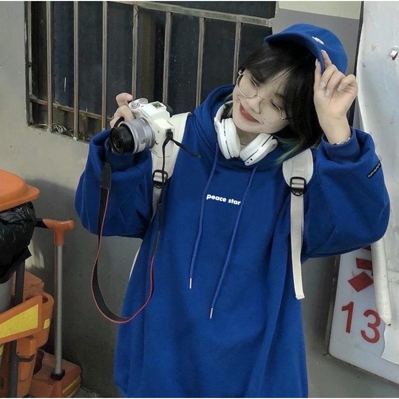 Áo Khoác HOODIE nỉ bông mũ to 2 lớp Unisex form rộng in Silicon dẻo PEACE STAR 6