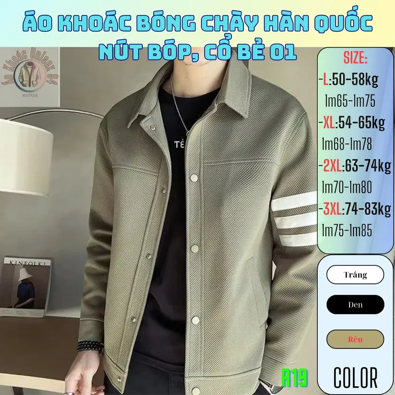 Áo khoác bóng chày Hàn Quốc nút bóp, cổ bẻ 01 nam Nữ Menswear Dài Tay Xanh Rêu 1