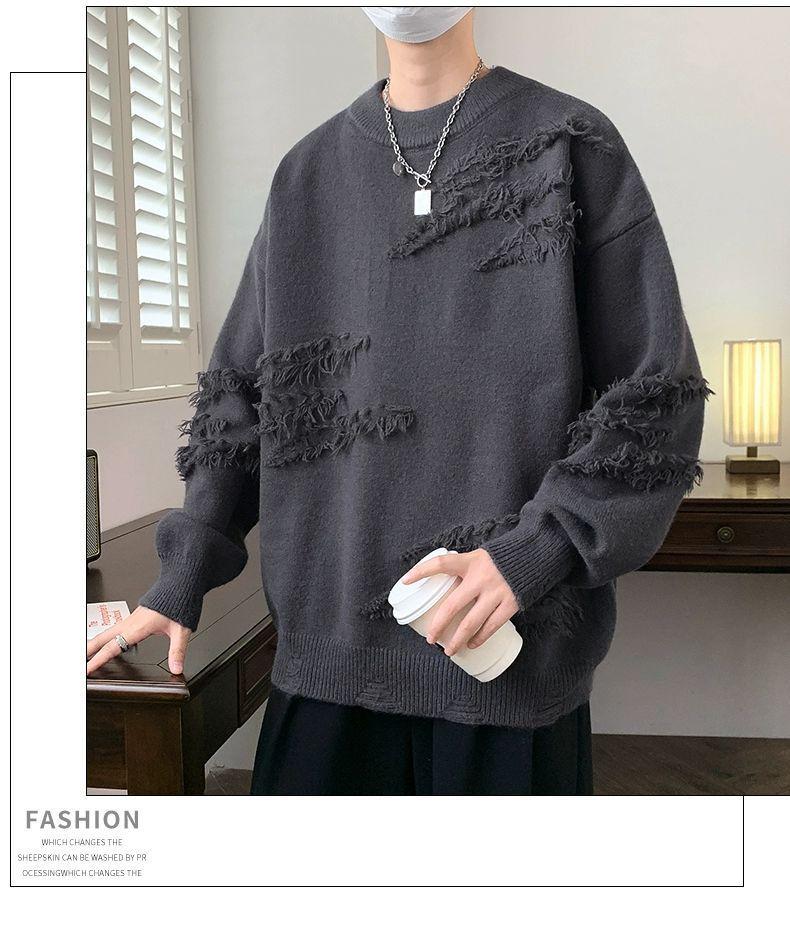 Product Introduction of Personality round Neck Sweater Autumn and Winter Fashion Brand Pu Shuai Loose Sweater Men's Japanese-Style Retro Lazy Sweater Coat Menswear Knitwear Tops Longsleeve Crewneck Beige Plain Lingerie 13