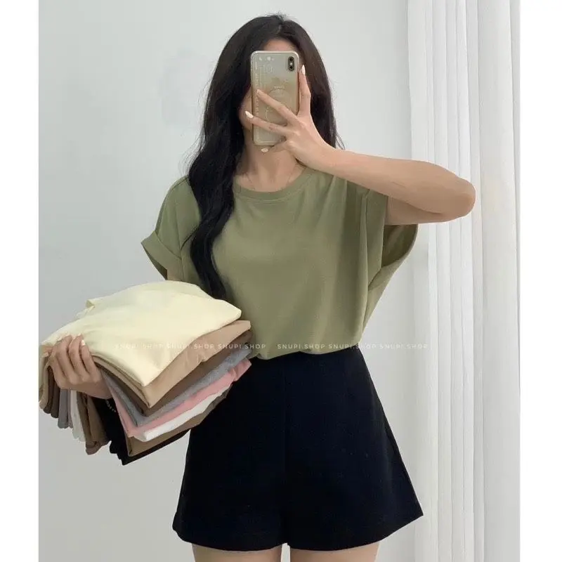 Áo thun nữ cổ tròn tay hến, áo thun cộc tay form vừa chất vải tổ ong co dãn thoáng mát HA870
