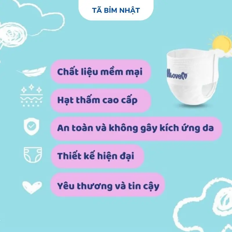 Tã bỉm Quần Hlovem cho bé , khô mông cho bé đồng size 50 Miếng 4