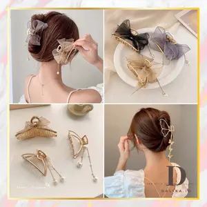 Jepit Rambut Korea Hair Claw Jedai Logam Kupu Pita Mutiara Korean Style Rambut Fashion Aksesoris Clips
