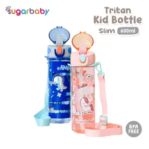 SUGARBABY Tritan Kid Bottle Special Straw / Kid Bottle Slim 600ml | Sugar Baby Tritan Kids Bottle Slim 600ml Anak Bayi Dengan Tali Panjang Gratis Brush | Botol Minum Sekolah Anak