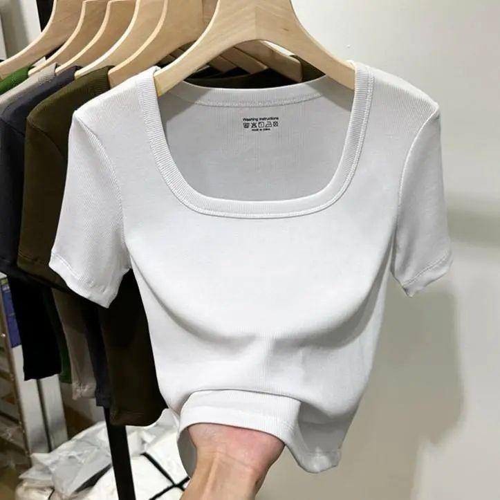 Product Introduction of เสื้อยืดแขนสั้นแบบเปิดไหล่แบบใหม่สำหรับฤดูร้อน2024สำหรับผู้หญิงเสื้อคอเหลี่ยมคอเหลี่ยมสุดเก๋หวานและเผ็ด Clothing Women Lady Tshirt คอกลม ลำลอง 11