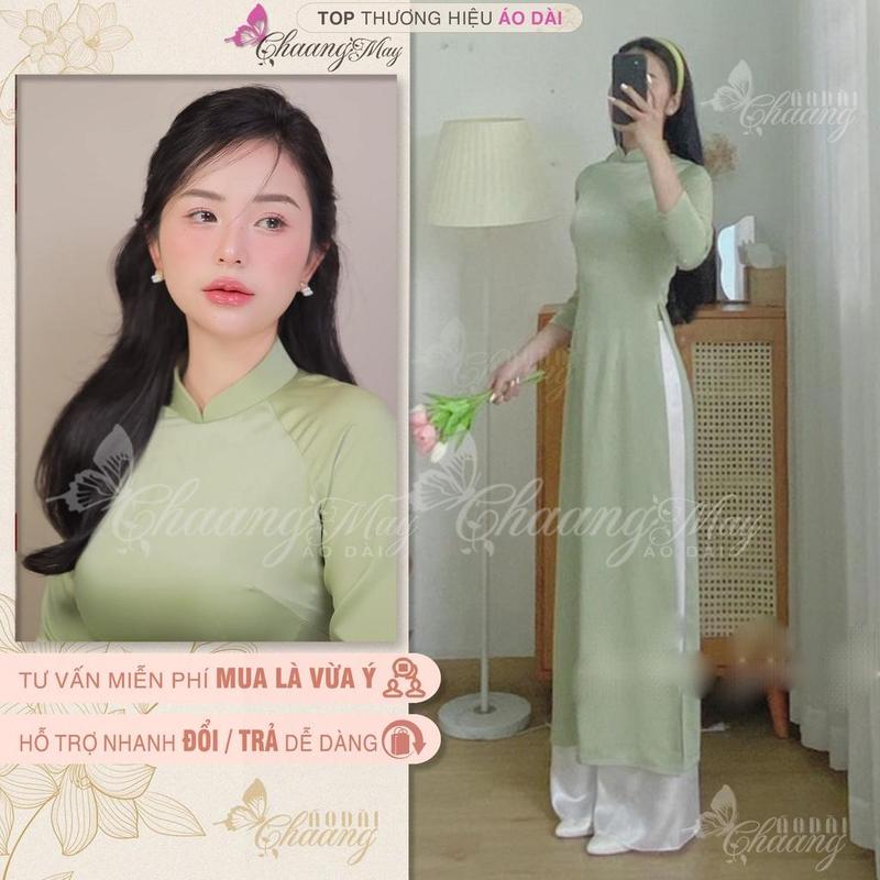 Áo dài xanh bơ truyền thống Chaang may sẵn ADC700 vải áo dài Lụa bạc hà tôn da dự tiệc hội nghị cưới hỏi lễ tết đẹp Nữ trang trọng Dress