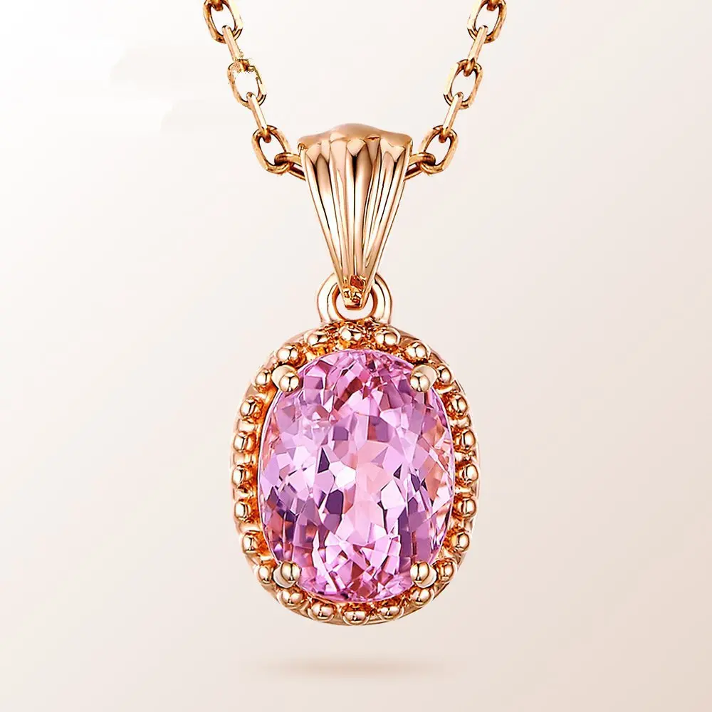 European and American Synthetic Cherry Blossom Powder Tourmaline Pendant Female Colored Gems Inlaid Pink Crystal Plated 18K Rose Gold Necklace