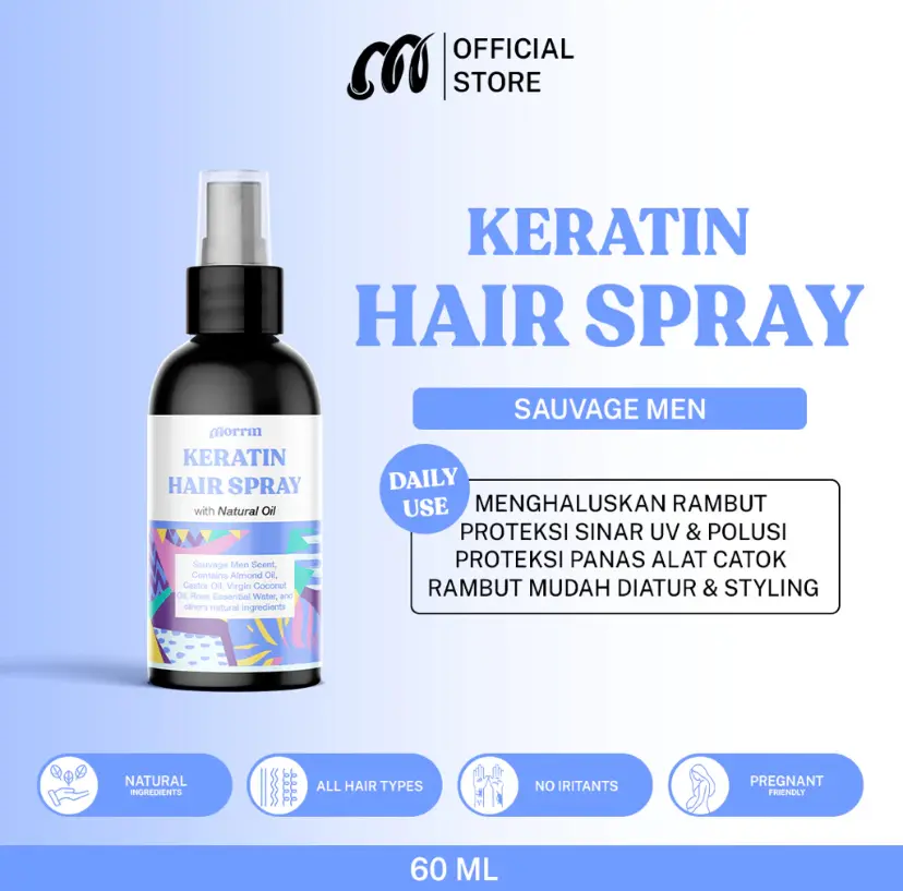 Morrin Sauvage Men Keratin Hair Mist - Spray Vitamin Dan Parfum Rambut untuk Melindungi Panas Dan Rambut Mudah Diatur