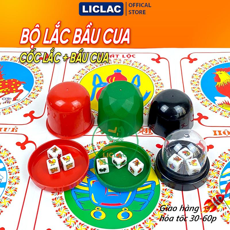 Bộ Lắc Bầu Cua gồm Cốc Lắc, Bàn Chơi, 3 Viên Bầu Cua Tôm Cá bằng nhựa - Trò chơi xúc xắc ngày tết
