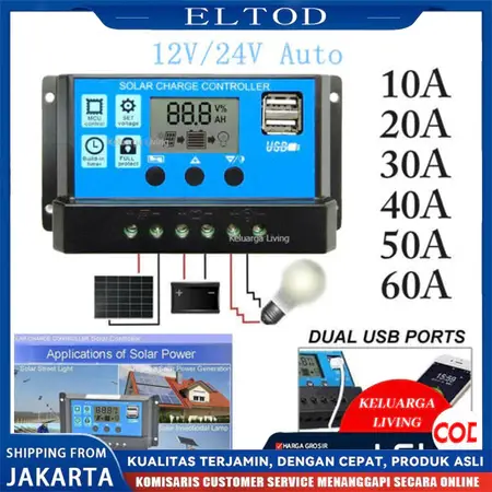 Solar Charge Controller LCD LED Display Solar PWM 12V/24V 10A 20A 30A 50A 60A USB Panel Surya Charge
