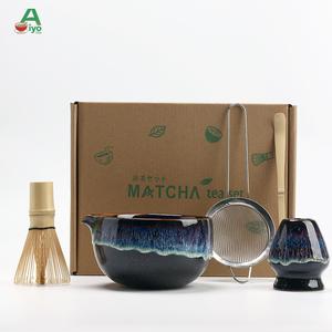 ชุดชามมัทฉะพรีเมี่ยม AiyoCha ชุด 4 ชิ้น ประกอบด้วย ชามมัทฉะ ที่ตีไข่ ที่กรอง และภาชนะใส่ผง เหมาะสำหรับต้มชา ญี่ปุ่น สำหรับใช้ในบ้านและร้านชาฟอง matcha  set  kit