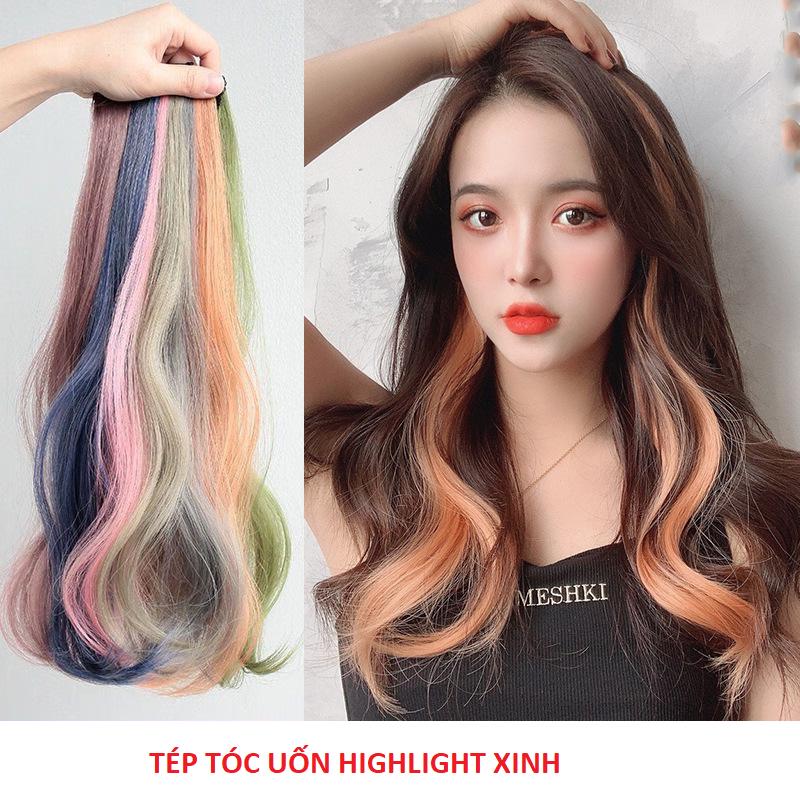 Tóc Giả Kẹp Highlight Xoăn 55cm Phong Cách Hàn Quốc, Tóc giả Light Xoăn Nhiều Màu Cá Tính Cho Nữ Women Wig