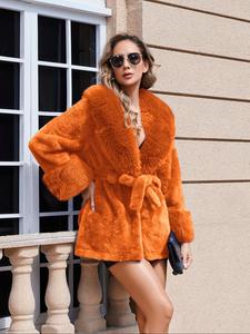 Women's Solid Color Belted Shawl Collar Faux Fur Coat, Coats for Women, Casual Long Sleeve Open Front Outerwear for Fall & Winter, Ladies Clothes for Daily Wear